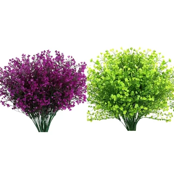 

16pcs Fake Outdoor UV Resistant Plants Flowers, Faux Plastic Bell Leaves Greenery - 8pcs Green & 8pcs Fuchsia