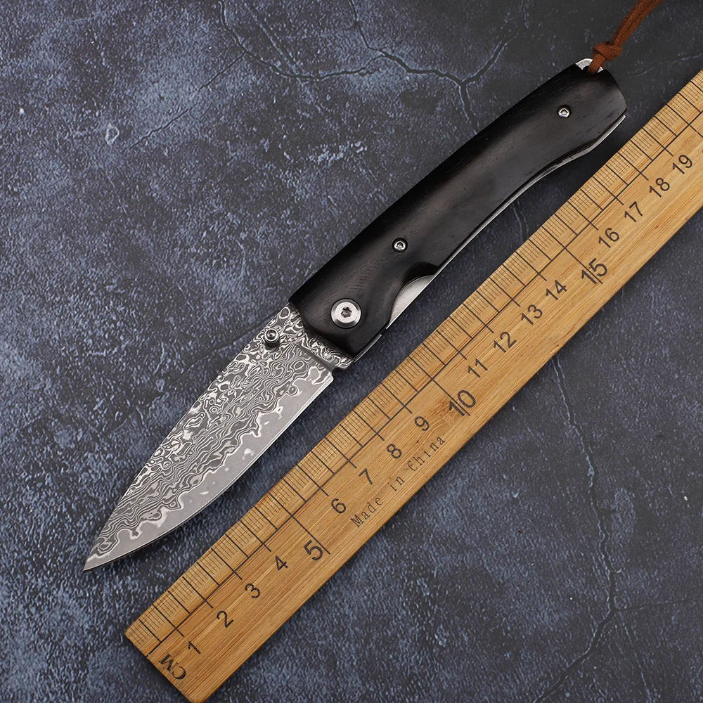 VG10 steel core Damascus steel blade ebony handle outdoor camping hiking hunting knife pocket fruit knife EDC portable high hard 2