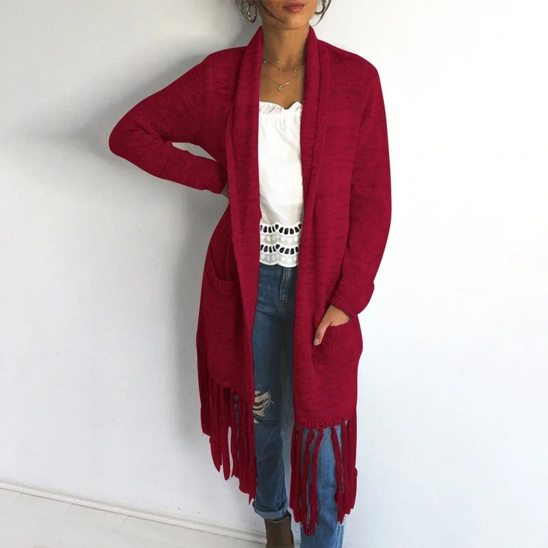 ZOGAA Autumn Long Sweater Women Four-color Cardigan Winter Female Solid Slit Loose Tassel Knit Coat Casual Outwear |