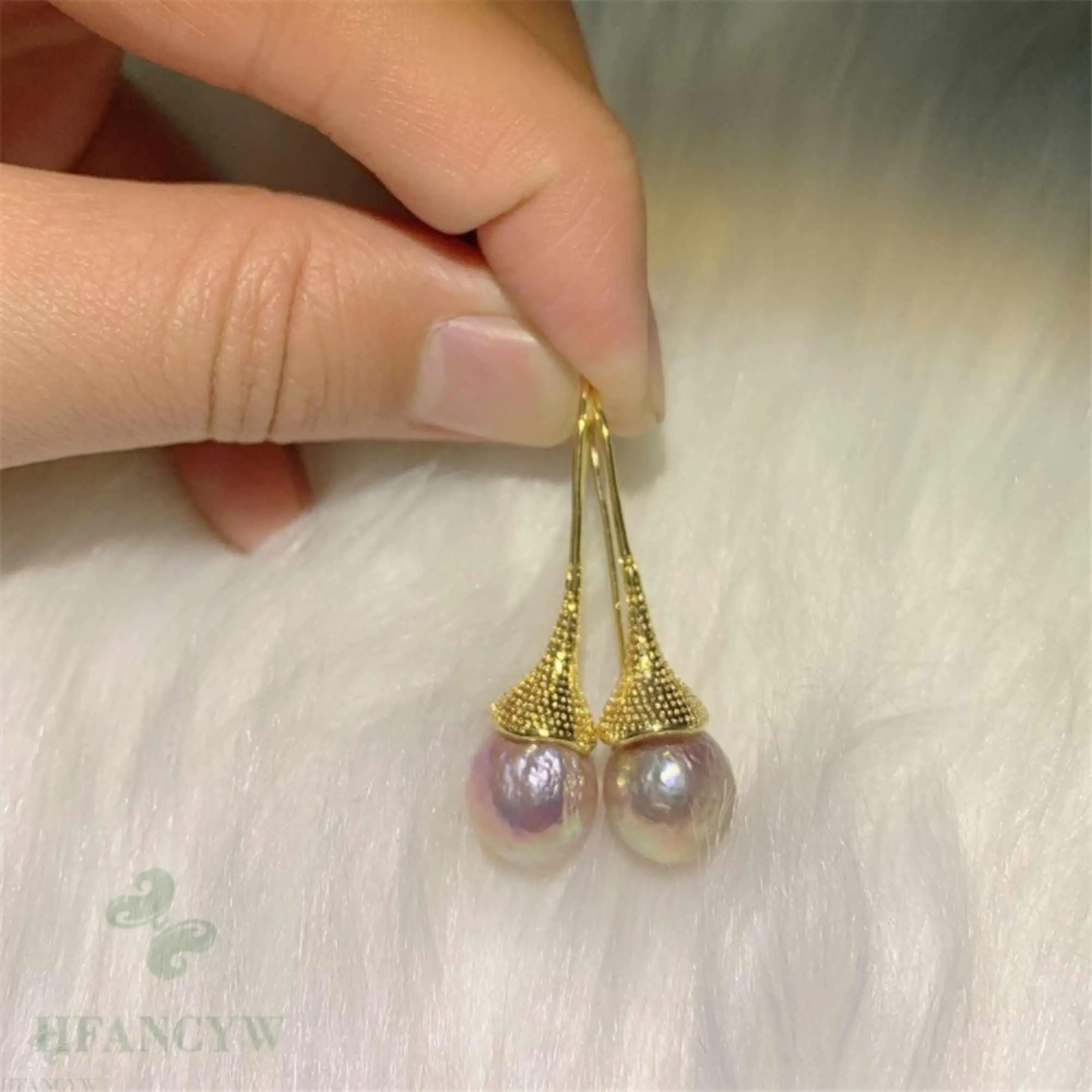 Fashion natural Purple Baroque round Pearl Gold Earrings gift Lucky Gift Women Aquaculture Thanksgiving Ear stud VALENTINE'S DAY