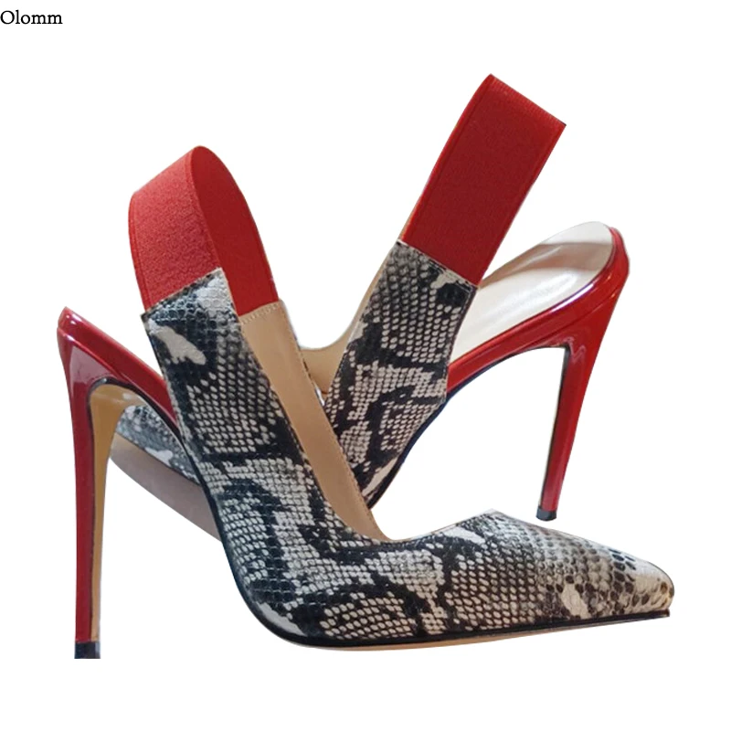 

Olomm 2021 Handmade Women Spring Pumps Snake Pattern Stiletto Heels Pointed Toe Gorgeous Red Party Shoes Women US Plus Size 5-15