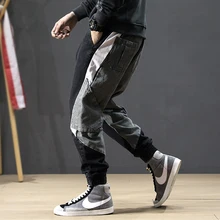 Модная уличная одежда, мужские джинсы, свободные, сшитые, дизайнерские брюки-карго с эластичной талией, шаровары, джинсы в Корейском стиле, хип-хоп, мужские джоггеры