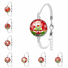 Лучшие продажи новейший Рождественский мультфильм Санта Клаус серии стекло выпуклый Модный женский браслет дамы ювелирные изделия подарок