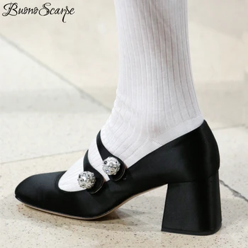 

Silk Women Mary Janes Pumps Pearl Crystal Women High Heels Sweet Brand Ladies Chunky Heel Pumps Spring Summer Single Shoes Mujer