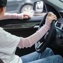 Летние ледяные солнцезащитные перчатки женские манжеты кружевные рукава ультрафиолет лучи тонкие вискозные Рукавицы защитные рукава Мода для вождения