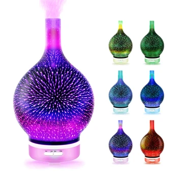 

RGB 7 Color Night Light With 120 ml Aromatherapy Humidifie Beiside Table Lamp 3D Firework Glass Essential Oil Diffuser For Room
