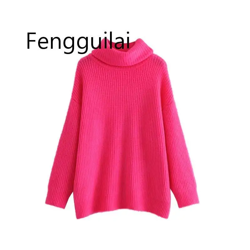 Vadim women turtleneck knitted loose sweater oversized warm thick long sleeve pullovers female casual chic tops