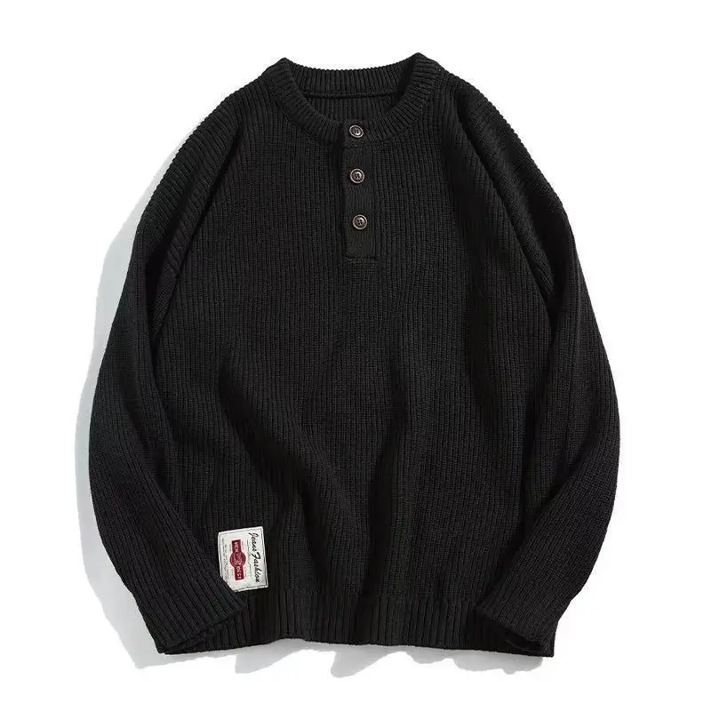 YUECHE Autumn And Winter Men's New Solid Color Retro Hooded Half Sweater Button Decoration Youth Popular Cotton YUECHE Autumn And Winter Men's New Solid Color Retro Hooded Half Sweater Button Decoration Youth Popular Cotton