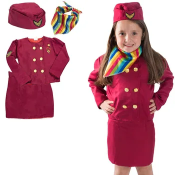 

Princess Girls Dress Up Stewardess Role-play Kids Pilot Uniform Flight Attendant Skirt Cosplay Costumes Halloween Carnival Wear