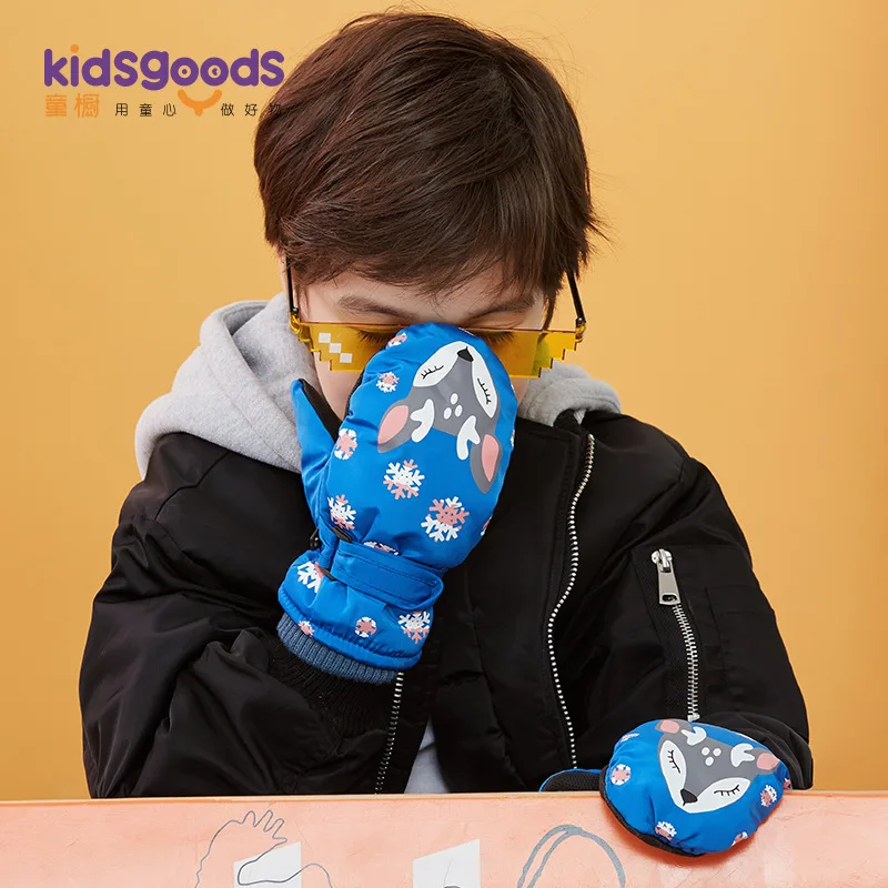 

New Style Children Ski Gloves Winter Snow Waterproof Drawstring Double Layer Brushed And Thick Warm Six Pattern Selectable