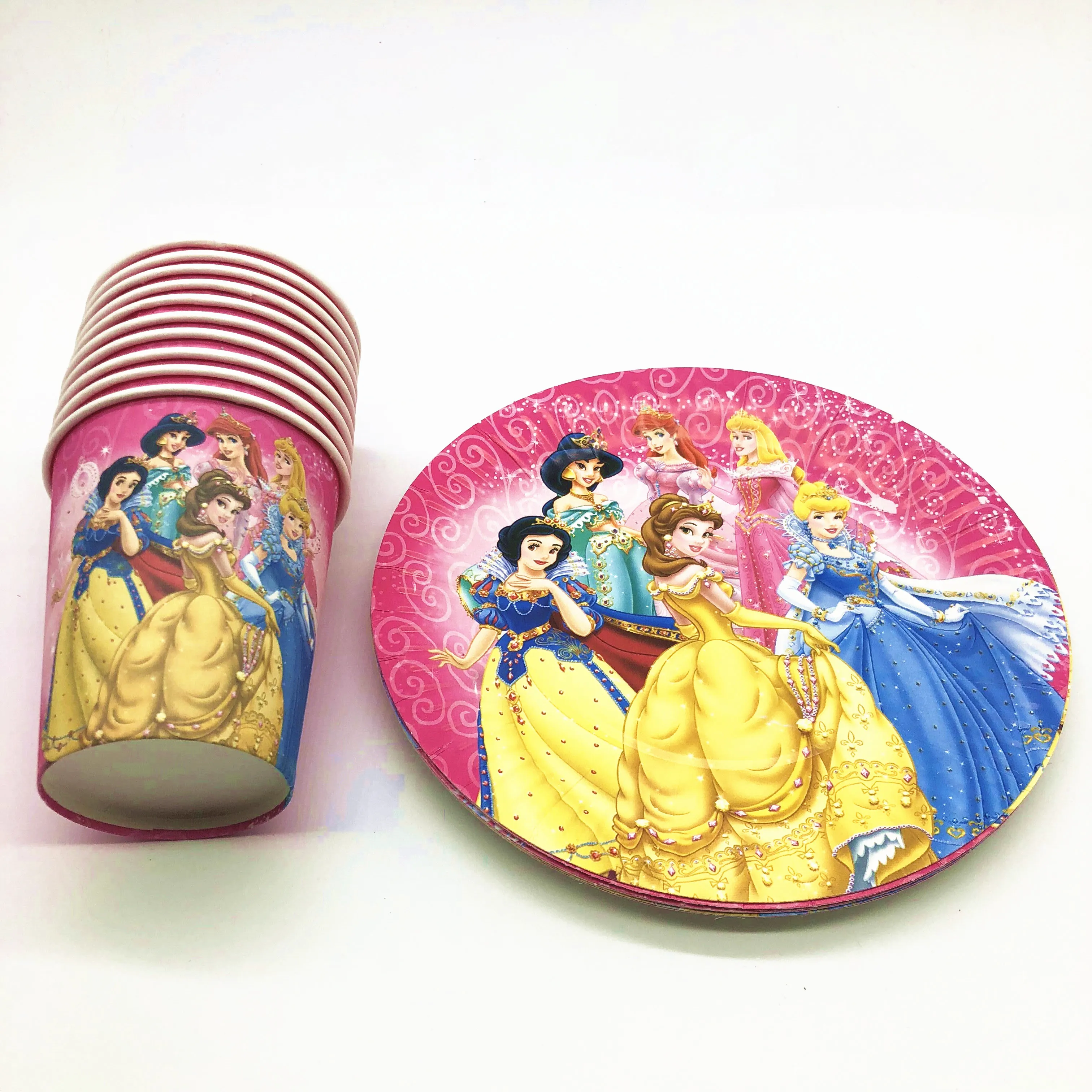 

20Pcs Disney Six princess Theme Kids Birthday Party Disposable Tableware Sets Paper Cup Plate Girls Party Decoration Supplies