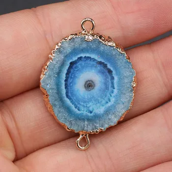 

Blue Agates round gold-plated semi-precious stone connector for jewelry making temperament accessories size 20x28mm