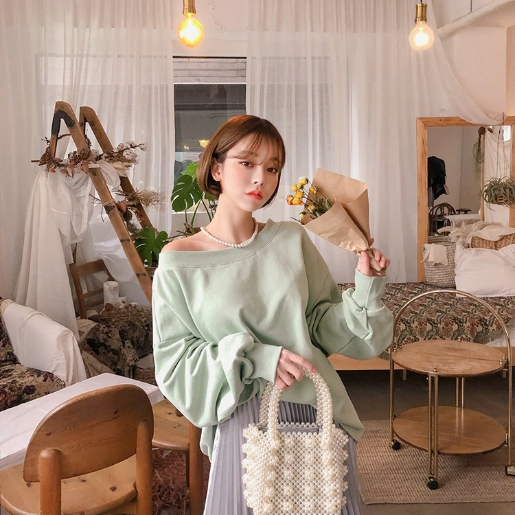 Woherb Harajuku Толстовка женская плюс размер больше размера d Толстовка корейский стиль с открытыми плечами Топы Kawaii повседневная с капюшоном Топ Moletom