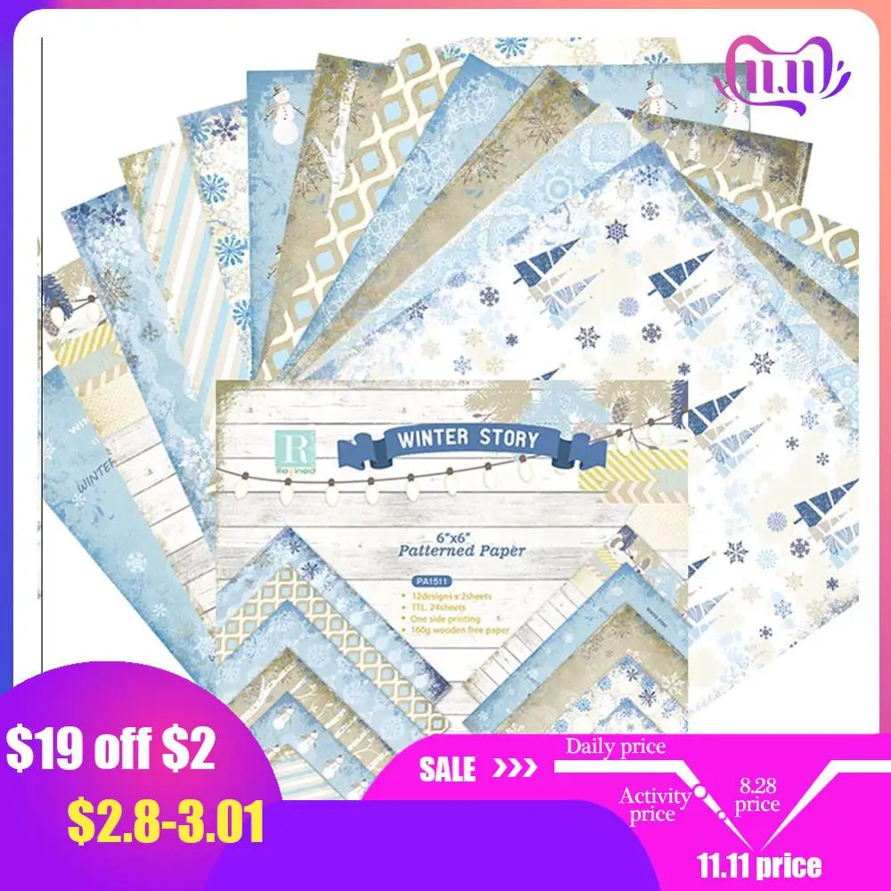 

24 Sheets Winter Story Pretty Lady Scrapbooking Pads Paper Origami Art Background Paper Card Making DIY Scrapbook Pattern Craft
