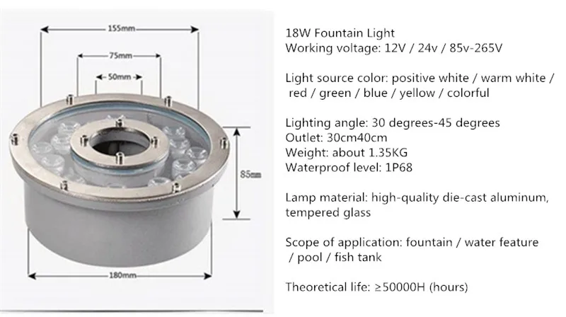 RGB Led fountain light 6w 12w 18w Swimming Pool Light Free AC/DC 12V 24V Underwater Lights Fountains Waterproof Ip68 Landscape