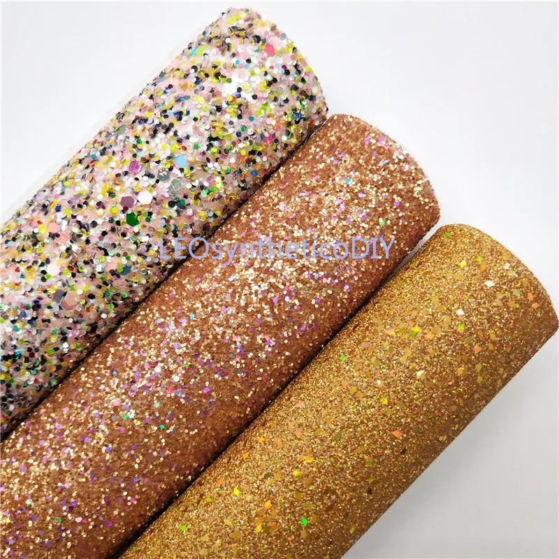 

Mini Roll 30x134CM Mixed Glitter Fabirc, Chunky Glitter Leather, Glitter Leather Roll For Making Bows LEOsyntheticoDIY SK025