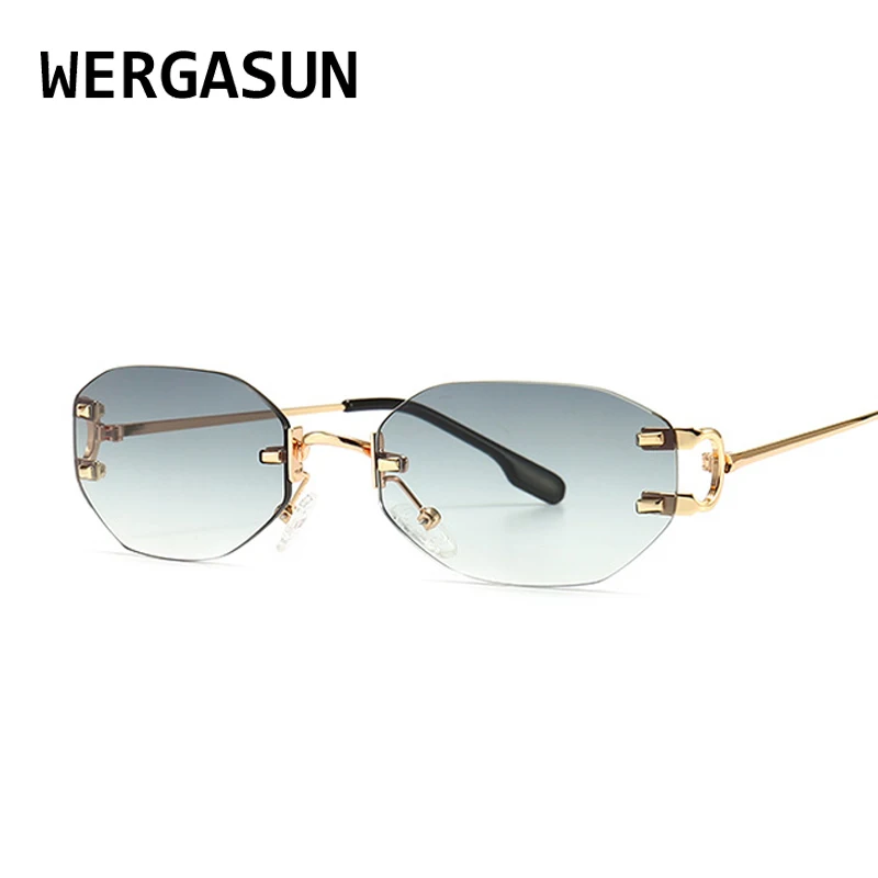 WERGASUN New Rimless Rectangle Sunglasses Women Men Shades Brand Designer Gradient UV400 Sun Glasses Retro Frameless Sunglasses square sunglasses