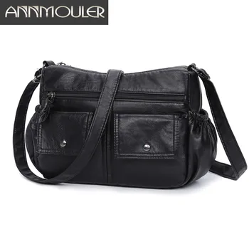 

Annmouler Casual Women Shoulder Bag Pu Leather Bags Soft Black Crossbody Bag for Ladies Pockets Messenger Bag for Women Purse