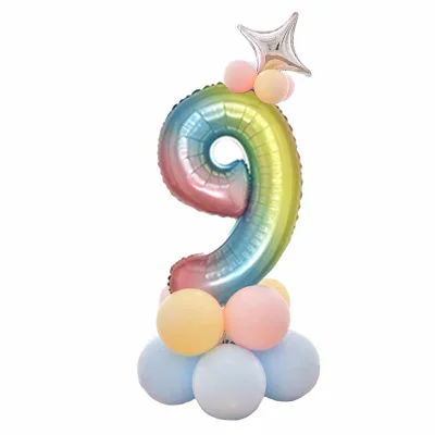 32 дюйма Радуга номер воздушный шар из фольги Воздушные шары набор для дня рождения украшения детские игрушки для младенцев душ латексные Globos - Цвет: 9