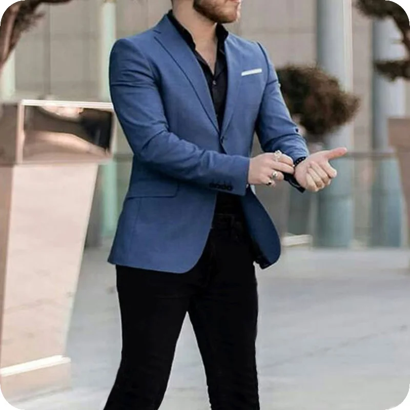 Latest Design Casual Navy Blue Suits Men 2022 Business Blazer Black