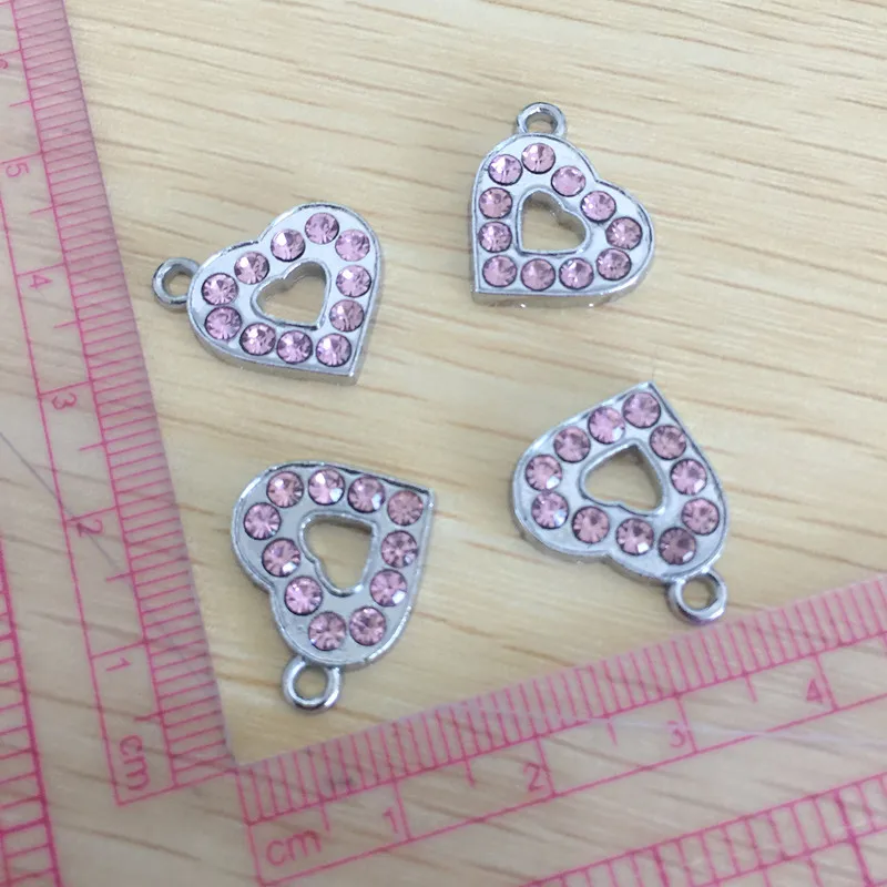 

10pcs DIY accessory zinc alloy Purple rhinestone Heart Hang Pendant, Hang Charm Fit Diy Phone Strips free shipping