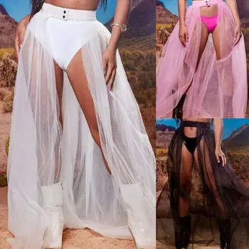 

Sun protection skirt bikini cover group 2020 Women's See Through Long Maxi Skirt Elastic Waist Evening Cocktail Beach Dress