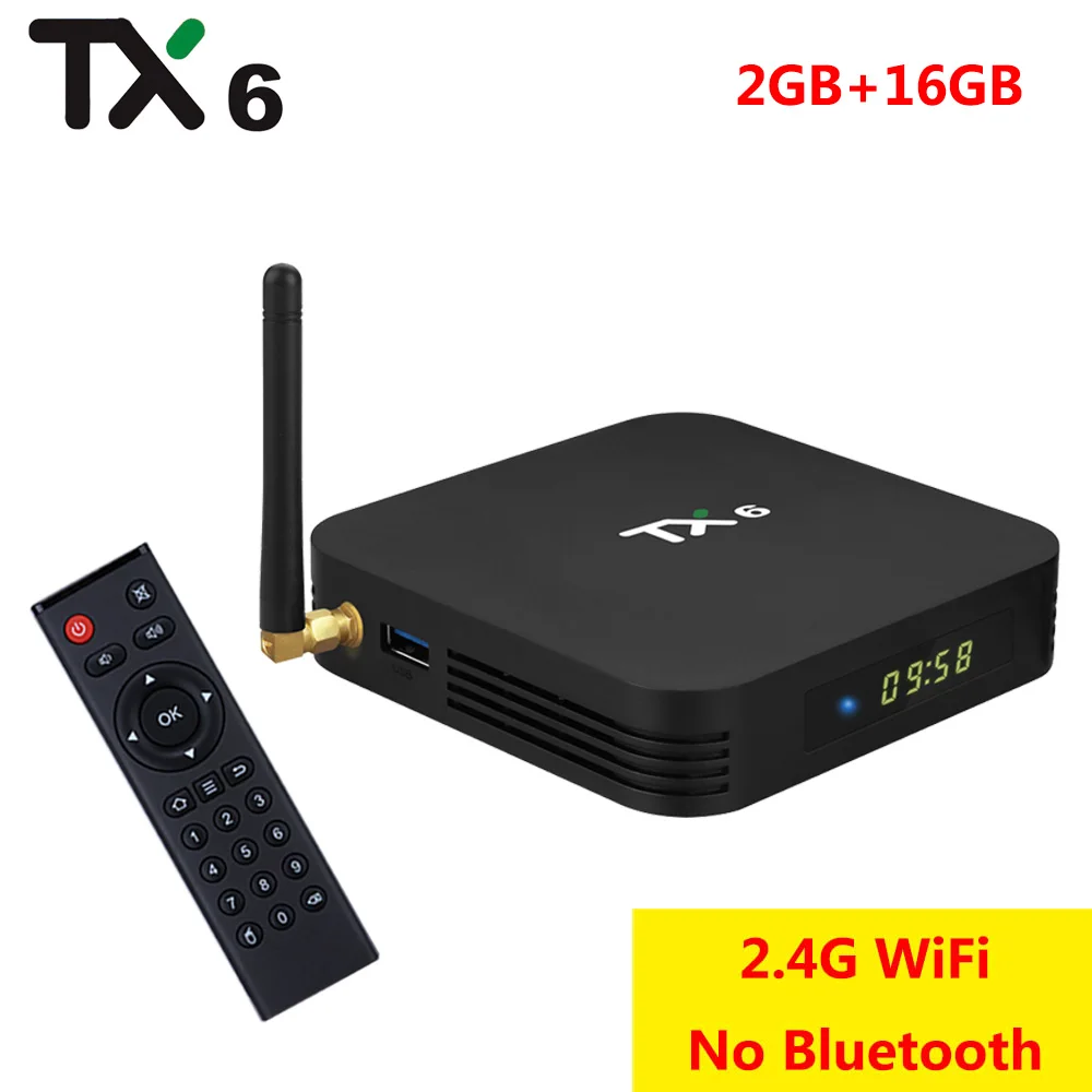 only 2GB 16GB TX6 TX6 4 Гб ОЗУ 32 Гб 64 Гб ПЗУ Смарт Android 9,0 ТВ приставка Allwinner H6 медиаплеер 2,4G 5G Wifi Bluetooth 4,1 4K HD 2G 16G телеприставка - Цвет: only 2GB 16GB TX6