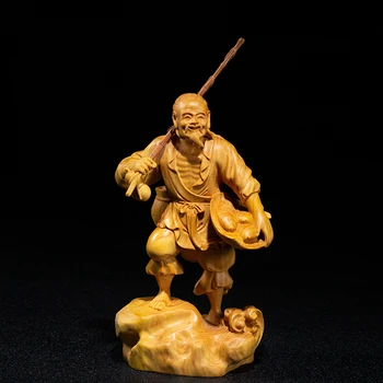 

XS057-18 CM Hand Carved Boxwood Carving Figurine Character Statue Home Decor -Fisherman Sculpture Chinese Culture Folk Crafts