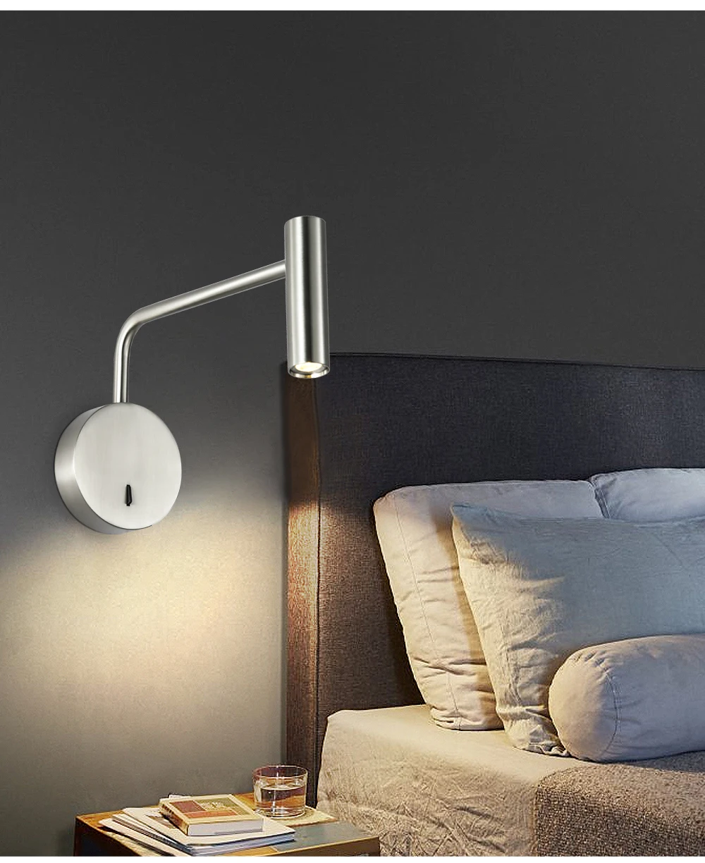 US $31.17 Zerouno Led Wall Light Wall Lamp Arm Swivel Home Modern Decor Bedroom Switch Led 3w Reading Light Bedside Indoor Home Interior