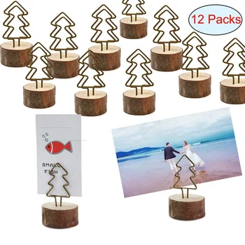 

Wooden Base Card Holder, 12 Sets of Solid Wood Base Table, Iron Metal Wire Shape, Table, Photo Card, Menu Card, Business Card Ho