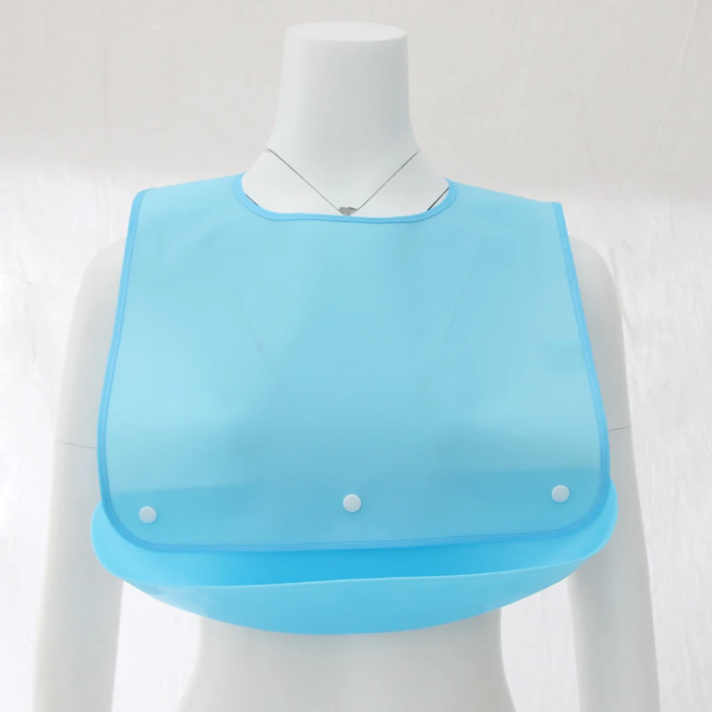 Eating Drinking Bib Meals Clothing Protector Bibs Disability Aid Apron with PE Crumb Catcher Pocket for Elderly
