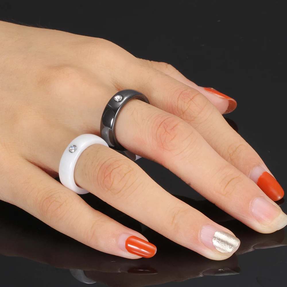 Tigrade 6 мм унисекс керамическое кольцо для мужчин и женщин белые черные кольца с большим кристаллом обручальное кольцо Размер 6-10 подарок bague femme homme