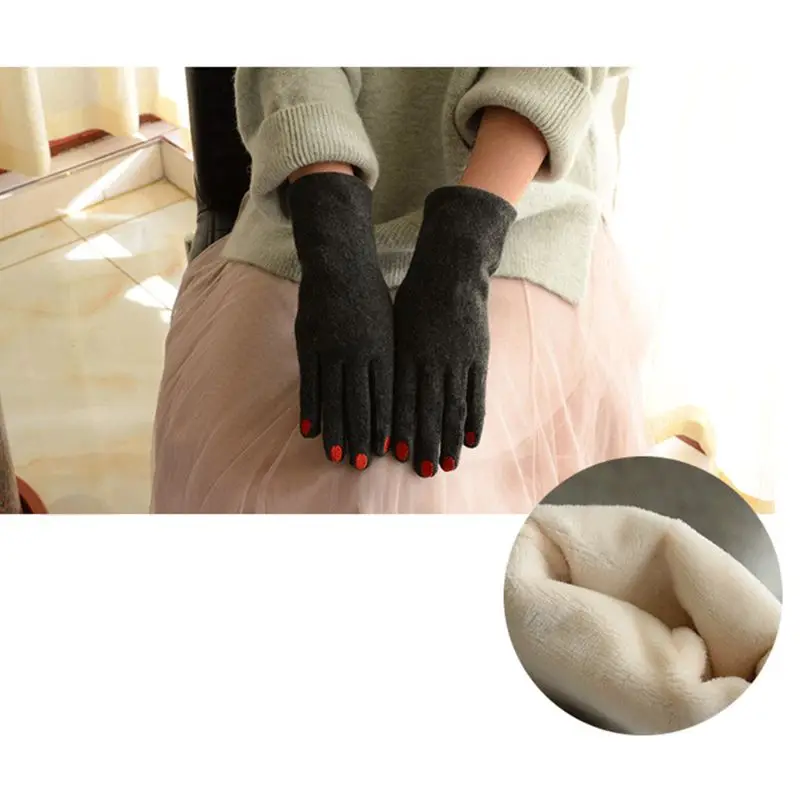 Women Winter Faux Wool Touch Screen Gloves Lady Female Casual Soft Warm Embroidery Nail Pattern Warm Mittens 3 Styles