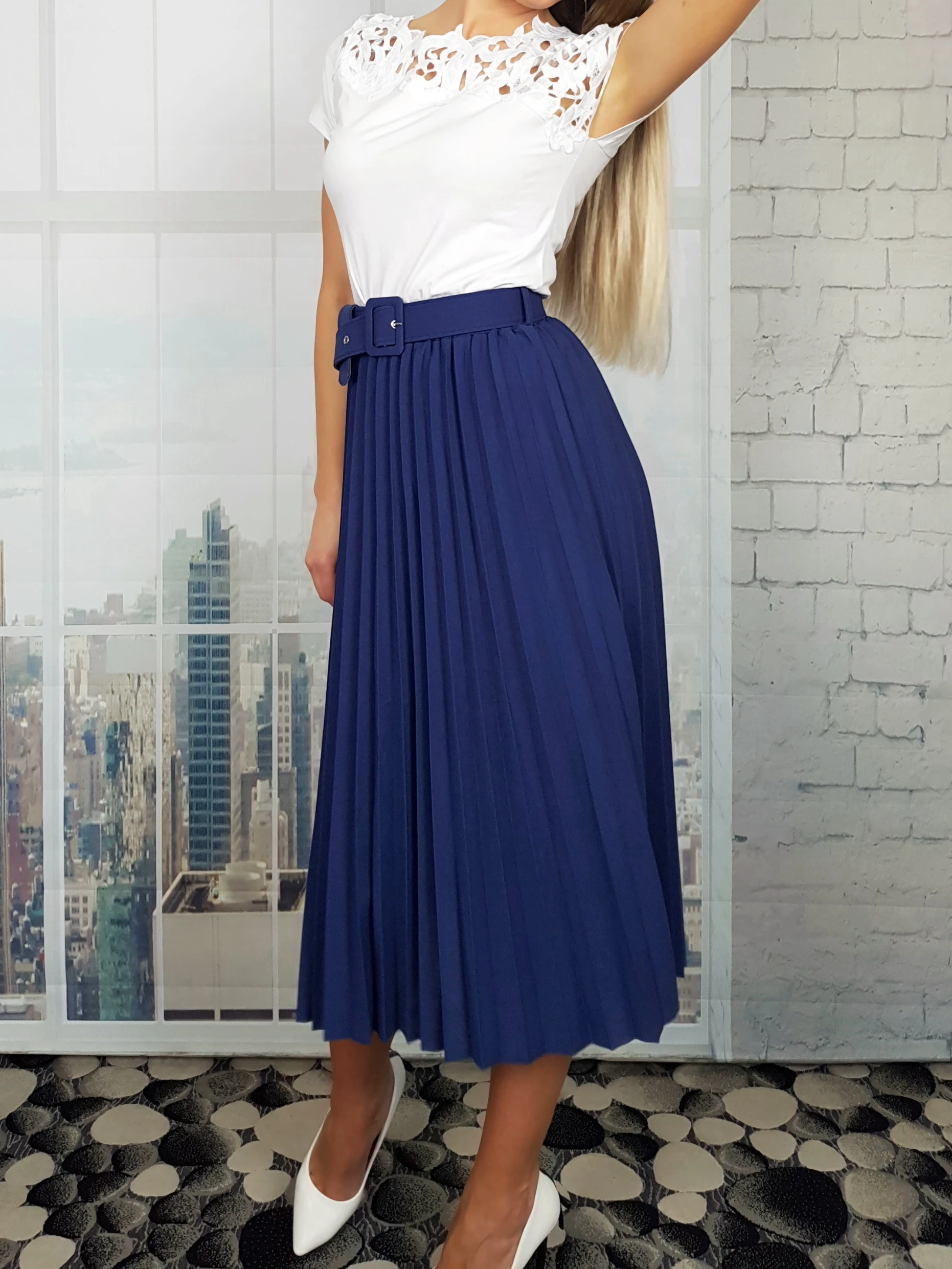 High Waist Women Skirt Casual Vintage Solid Belted Pleated Midi Skirts Lady 19 Colors Fashion Simple Saia Mujer Faldas floral skirt