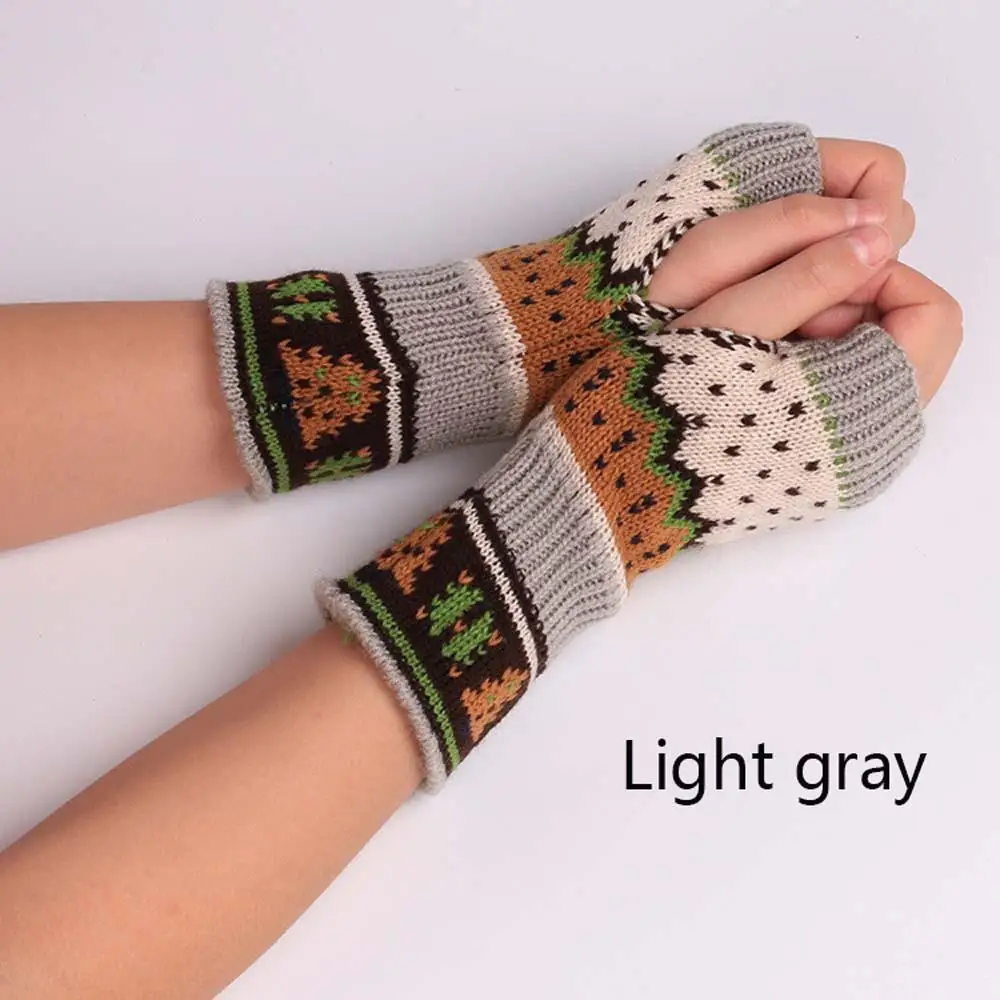 light gray 1 пара, женские перчатки, женские тянущиеся вязаные варежки, зимние теплые аксессуары, шерстяные перчатки, волшебные сенсорные перчатки - Цвет: light gray