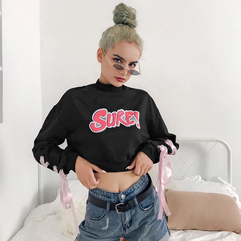 HEYounGIRL Милая Повседневная укороченная толстовка с галстуком-бабочкой с длинным рукавом, женские толстовки с капюшоном, корейские пуловеры с молнией, осень