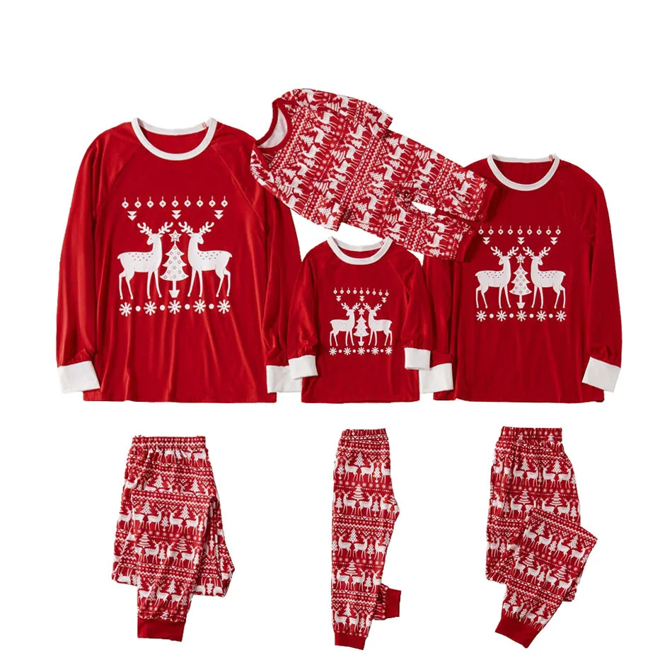 

2020 Family Matching Pajamas Set Adult Kid Cute Deer Nightwear XMAS Mother And Daughter Sleepwear 2pcs Home Soft Clothing Outfit