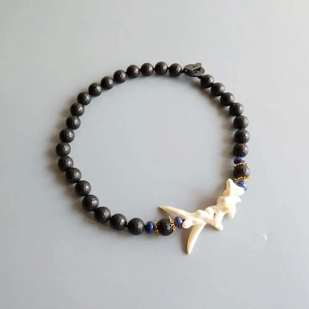 

LiiJi Unique Matte Black Agates Onyx Lapis Lazuli Baroque Freshwater Pearl StoneToggle Clasp 54cm