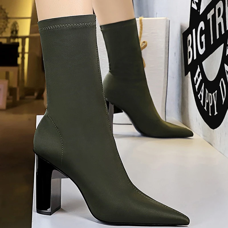 Botines de tela elástica para mujer, botas de tacón alto, sexys, Otoño e Invierno|Botas hasta el - AliExpress