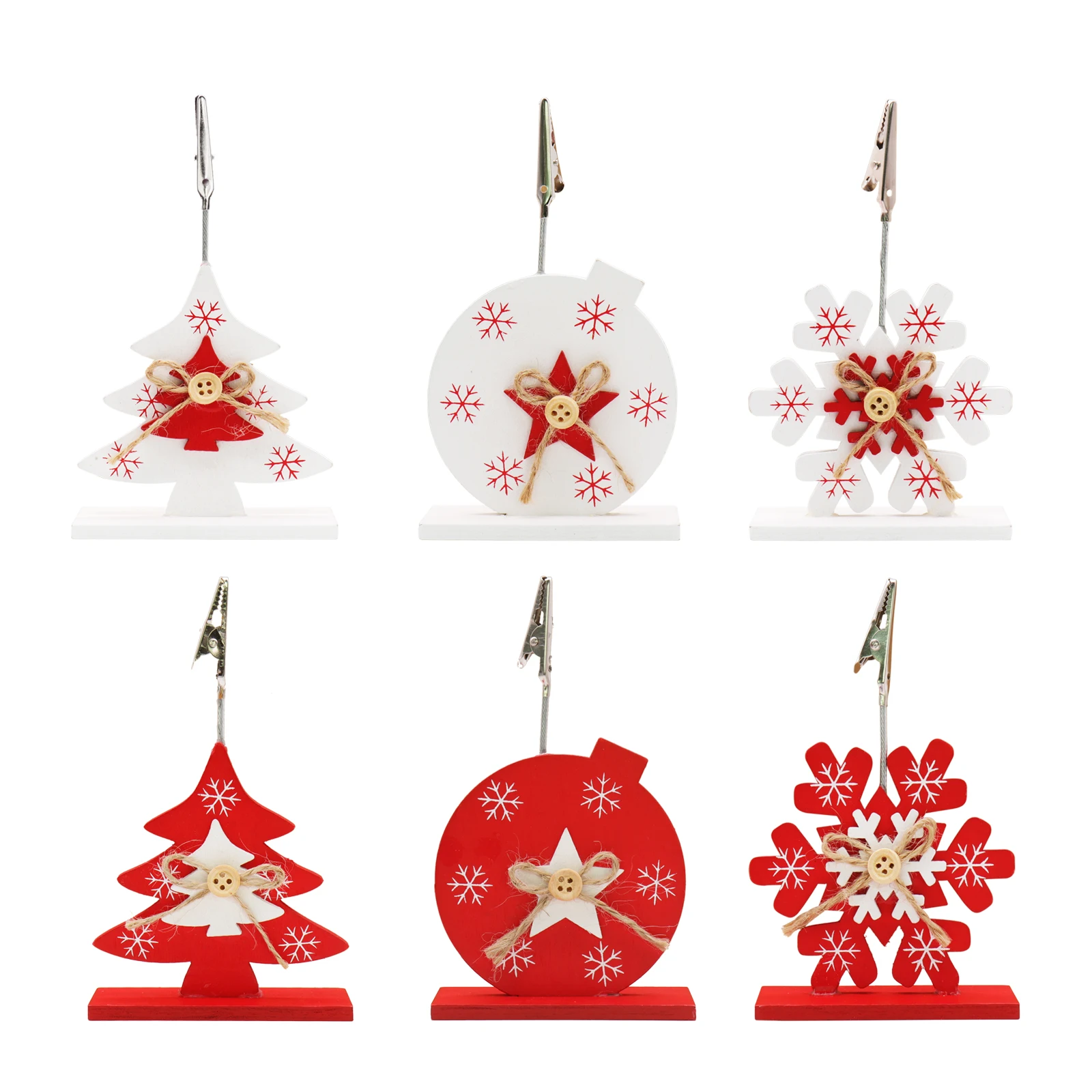 

1pcs Christmas tree Snowflake Bell Wood Stand Desktop Photo Memo Note Clip Christmas Office Party Decoration Supplies