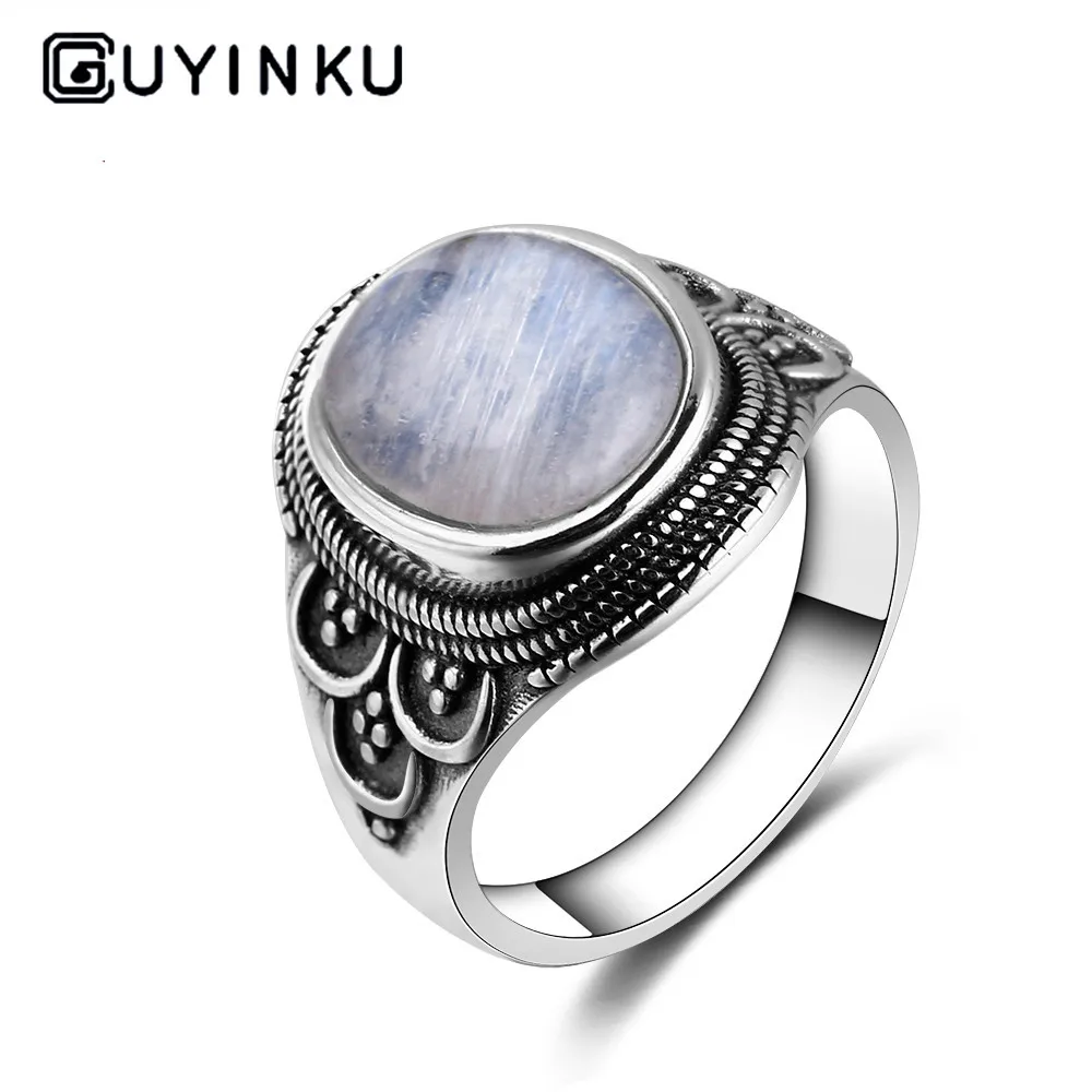 

925 Silver Ring Oval 10*14MM Natural Moonstone Ring Bohemian Style Jewelry Engagement Wedding Party