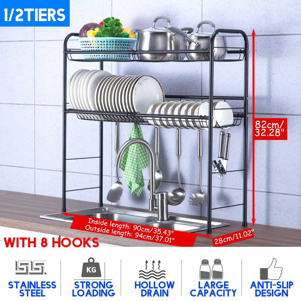 

304 Stainless Steel Kitchen Shelf Rack Drying Drain Storage Holders Kitchen Plate Dish Cutlery Cup Drain Rack Kitchen Organizer