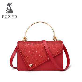 

FOXER Women leather bag fashion tote bag red Wedding bag luxury handbags women bags designer bags famous brand women bags 2020