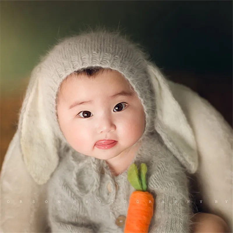 Реквизит для фотосессии новорожденных; Детский костюм; мягкий цельный костюм с большими заячьими ушками и шапкой; студийная фотосессия; реквизит для фотосессии; Одежда для мальчиков