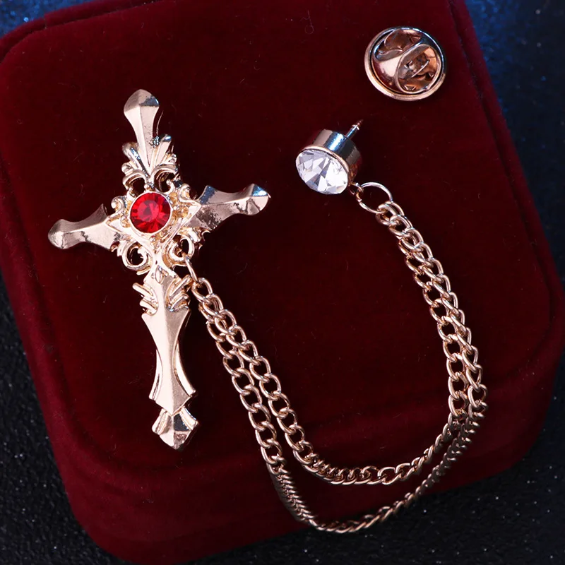 Корейский металлический крест, брошь, кисточка, цепочка, стразы, булавка, модный мужской костюм, шуйт, значок, воротник, аксессуары для одежды, подарки