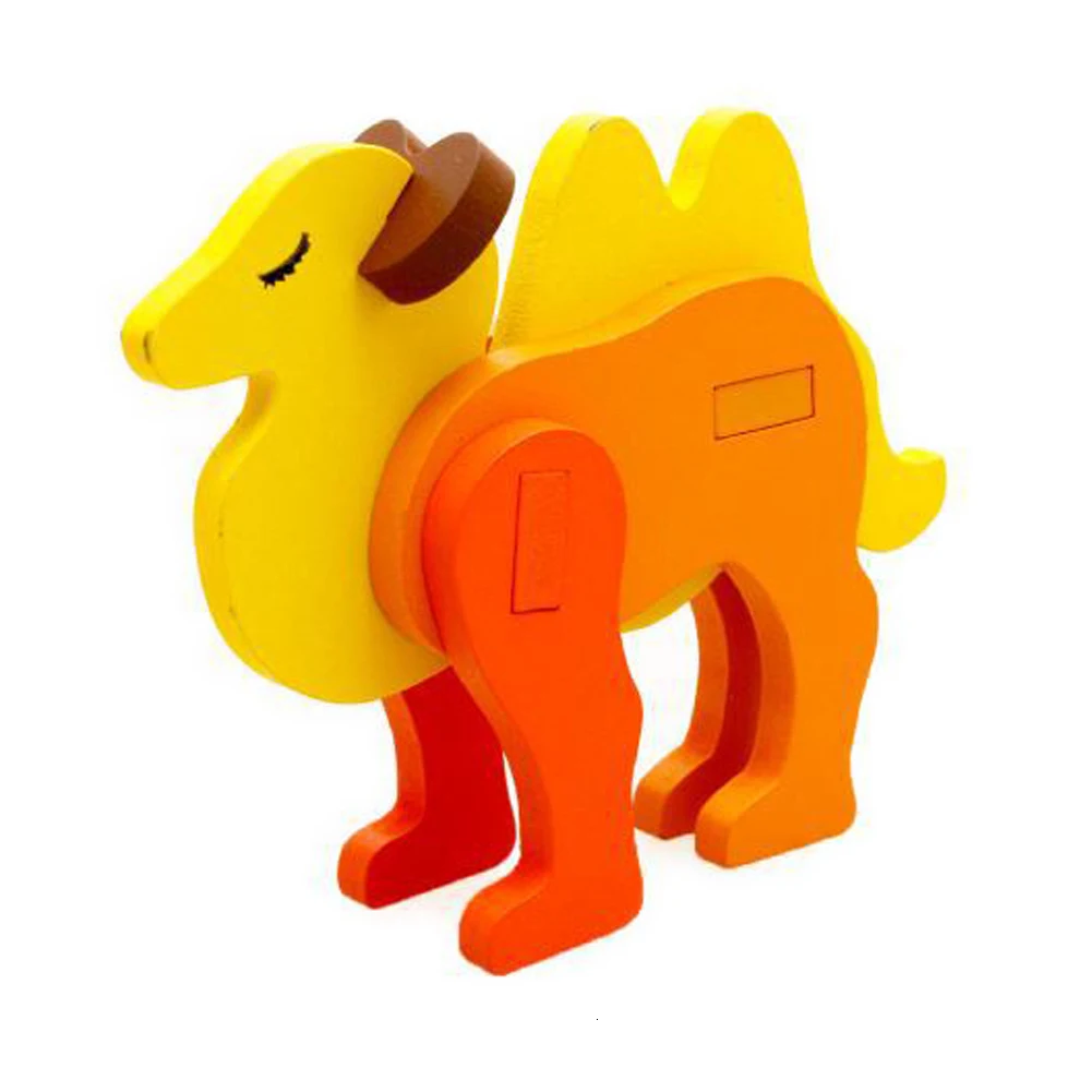 3D Головоломка Детские деревянные игрушки Обучающие Мультяшные Животные Мини-паззлы для детей дропшиппинг - Цвет: camel