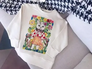 

2020 Presell October 15th Kids sweatshirt cat floral pattern pullover cotton baby girls sweatshirts