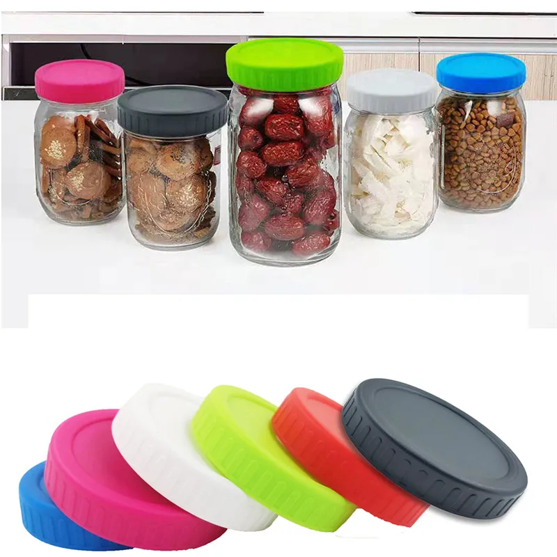 

6PCS Household Food Keeping Fresh Cover For/ Glass Jar Plastic Sealed Lid Silicone Ring Food Wrap Kitchen Supplies