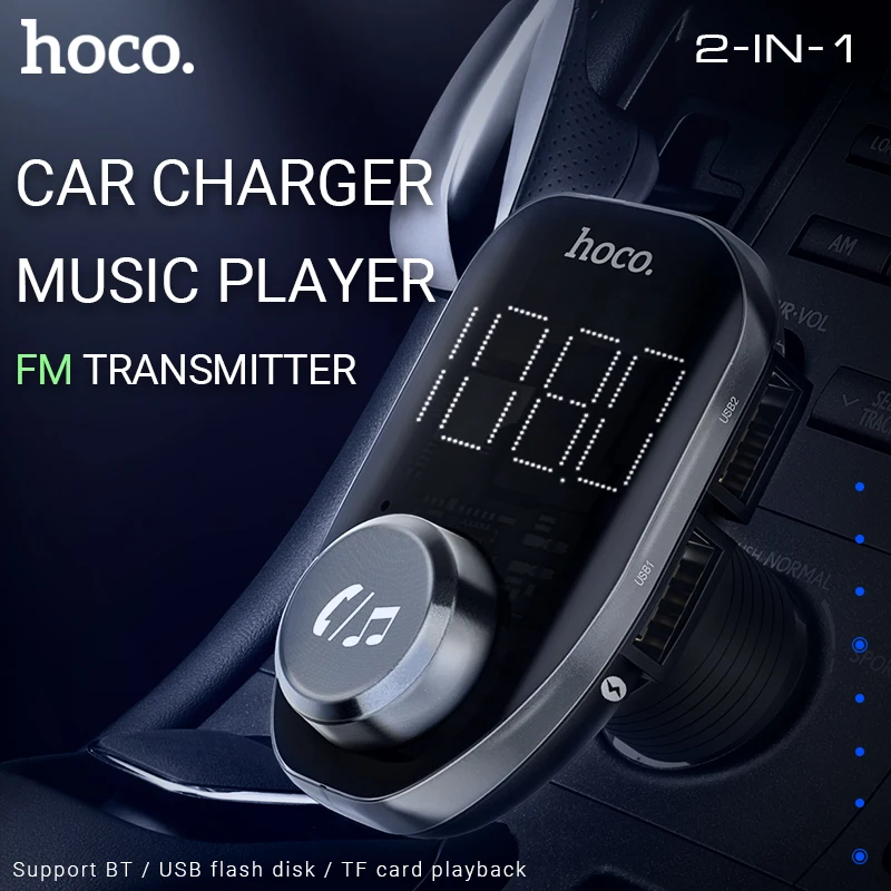 

hoco car charger wireless FM transmitter MP3 player dual USB voltage display USB TF card playback in-car charging adapter