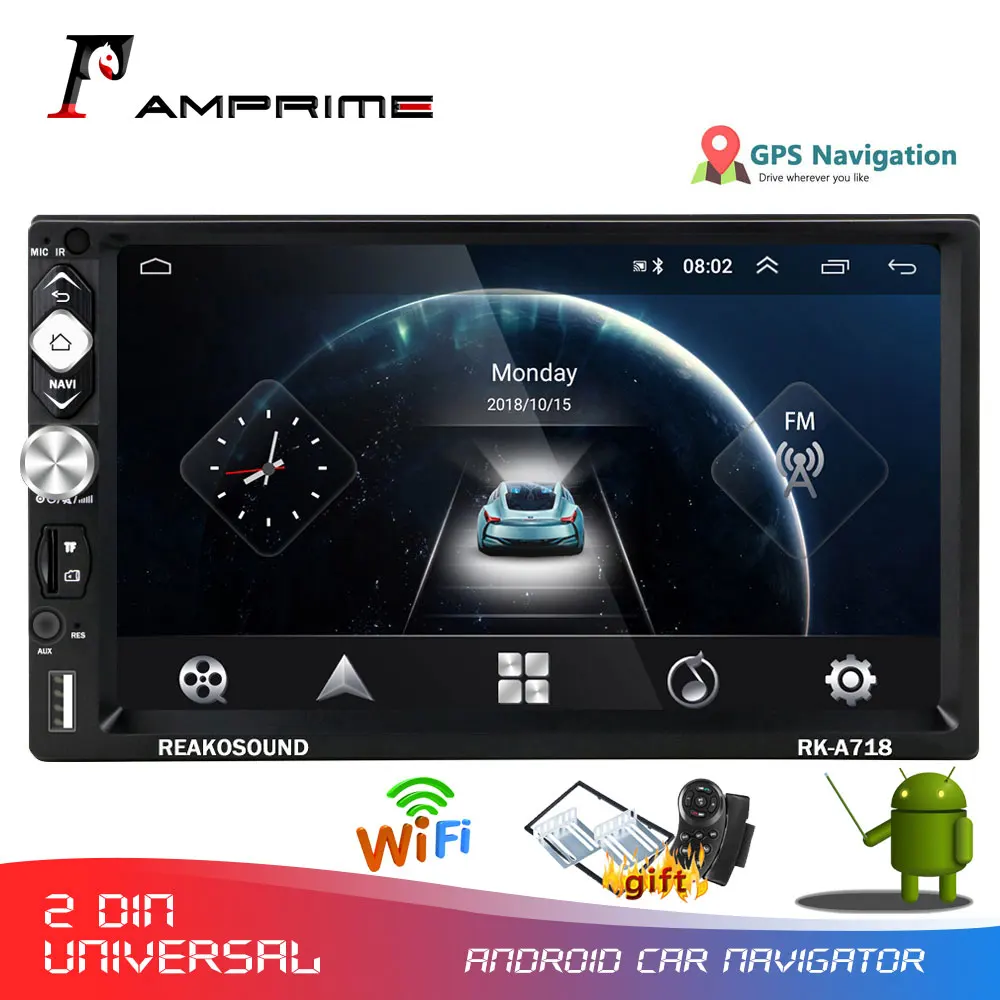 Автомагнитола AMPrime 2 Din на Android 7 дюймовый автомобильный мультимедийный плеер GPS